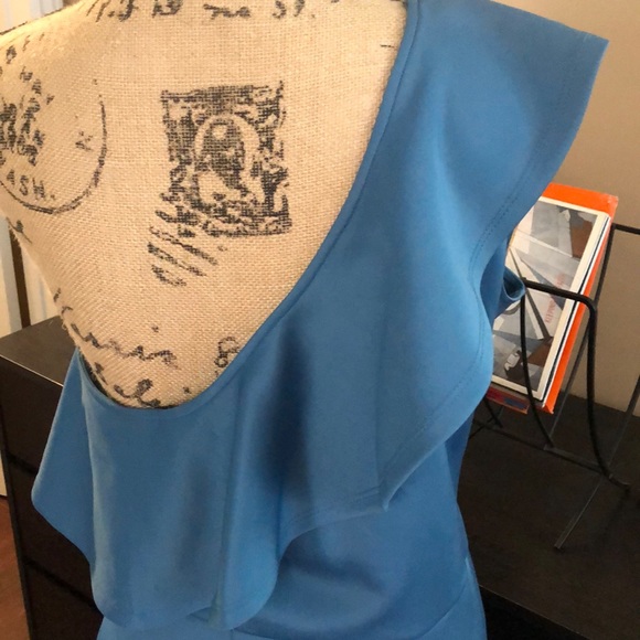 🔵Slate Blue Curvy One Shoulder Ruffle Dress - Picture 6 of 7